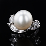 App: $9,850 13.0mm PEAR SHAPE White South Sea Pearl and 1.35ctw Diamond Platinum Ring (Vault_R41) 