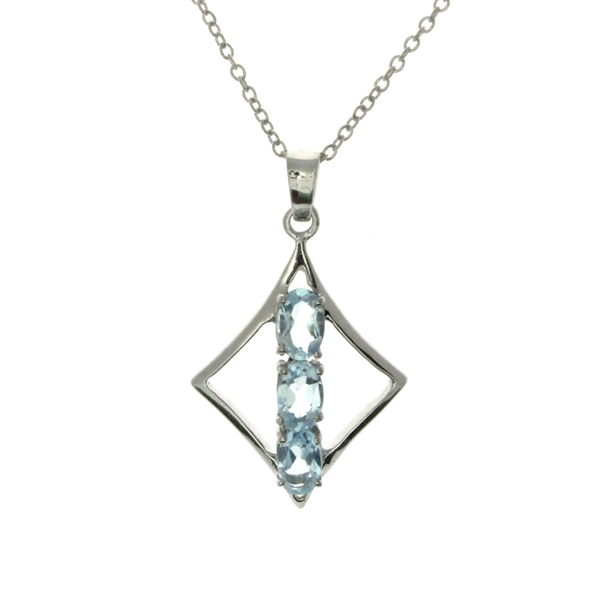 3.92CT Oval Cut Blue Topaz Sterling Silver Pendant with 18 Chain
