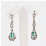 14K White Gold 1.00CT Emerald and Diamond Earrings -PNR-