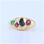 18KT Yellow Gold Pink Sapphire/Blue Sapphire/Emerald and Diamond Ring -PNR-