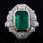 App: $14,870 3.31ct Emerald and 0.84ctw Diamond 18K Yellow and White Gold Ring (GIA CERTIFIED) (Vault_R41) 