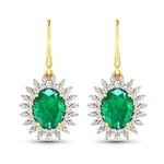 14K Yellow Gold Earrings 3.06CT Zambian Emerald and Pendant 1.65CT Zambian Emerald with White Diamonds Set (Vault_Q) 
