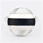 18K White Gold Half Moon Mother of Pearl and Onyx Ring -PNR-