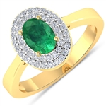 APP: 5.2k Gorgeous 14K Yellow Gold 0.56CT Oval Cut Zambian Emerald and White Diamond Ring - Great Investment - (Vault_Q) (QR21268WD-14KY-SM-ZE)
