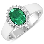 APP: 7k Gorgeous 14K White Gold 0.96CT Oval Cut Zambian Emerald and White Diamond Ring - Great Investment - (Vault_Q) (QR24434WD-14KW-SM-ZE)