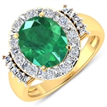 APP: 21.4k Gorgeous 14K Yellow Gold 2.81CT Oval Cut Zambian Emerald and White Diamond Ring - Great Investment - (Vault_Q) (QR25941WD-14KY-SM-ZE)