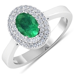 APP: 5.1k Gorgeous 14K White Gold 0.56CT Oval Cut Zambian Emerald and White Diamond Ring - Great Investment - (Vault_Q) (QR21268WD-14KW-SM-ZE)