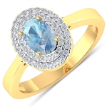 APP: 4.3k Gorgeous 14K Yellow Gold 0.51CT Oval Cut Aquamarine and White Diamond Ring - Great Investment - (Vault_Q) (QR21268WD-14KY-SM-AQ)