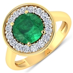 APP: 12.8k Gorgeous 14K Yellow Gold 1.71CT Round Cut Zambian Emerald and White Diamond Ring - Great Investment - (Vault_Q) (QR25933WD-14KY-SM-ZE)