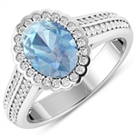APP: 7.2k Gorgeous 14K White Gold 1.21CT Oval Cut Aquamarine and White Diamond Ring - Great Investment - (Vault_Q) (QR24206WD-14KW-SM-AQ)