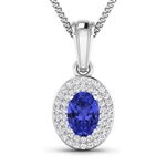 Gorgeous 14K White Gold 0.62CT Oval Cut Tanzanite and White Diamond Pendant w/ 18 Chain - Great Investment - (Vault_Q) (QP9063WD-14KW-SM-TAN)
