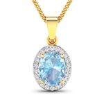 Gorgeous 14K Yellow Gold 1.40CT Oval Cut Aquamarine and White Diamond Pendant w/ 18 Chain - Great Investment - (Vault_Q) (QP12209WD-14KY-SM-AQ)