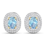 Gorgeous 14K Yellow Gold 1.02CT Oval Cut Aquamarine and White Diamond Earrings - Great Investment - (Vault_Q) (QE11318WD-14KY-SM-AQ)