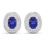Gorgeous 14K Yellow Gold 1.24CT Oval Cut Tanzanite and White Diamond Earrings - Great Investment - (Vault_Q) (QE11318WD-14KY-SM-TAN)