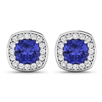 Gorgeous 14K White Gold 1.64CT Cushion Cut Tanzanite and White Diamond Earrings - Great Investment - (Vault_Q) (QE11322WD-14KW-SM-TAN)