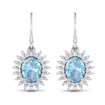 Gorgeous 14K White Gold 2.56CT Oval Cut Aquamarine and White Diamond Earrings - Great Investment - (Vault_Q) (QE11323WD-14KW-SM-AQ)