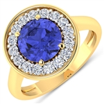 APP: 10.6k Gorgeous 14K Yellow Gold 1.86CT Round Cut Tanzanite and White Diamond Ring - Great Investment - (Vault_Q) (QR25933WD-14KY-SM-TAN)
