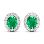 Gorgeous 14K Yellow Gold 2.00CT Oval Cut Zambian Emerald and White Diamond Earrings - Great Investment - (Vault_Q) (QE11304WD-14KY-SM-ZE)