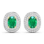 Gorgeous 14K Yellow Gold 1.12CT Oval Cut Zambian Emerald and White Diamond Earrings - Great Investment - (Vault_Q) (QE11318WD-14KY-SM-ZE)