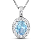 Gorgeous 14K White Gold 1.90CT Oval Cut Aquamarine and White Diamond Pendant w/ 18 Chain - Great Investment - (Vault_Q) (QP12197WD-14KW-SM-AQ)
