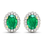 Gorgeous 14K Yellow Gold 1.12CT Oval Cut Zambian Emerald and White Diamond Earrings - Great Investment - (Vault_Q) (QE11321WD-14KY-SM-ZE)