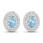Gorgeous 14K Yellow Gold 0.70CT Oval Cut Aquamarine and White Diamond Earrings - Great Investment - (Vault_Q) (QE11319WD-14KY-SM-AQ)