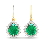 Gorgeous 14K Yellow Gold 2.88CT Pear Cut Zambian Emerald and White Diamond Earrings - Great Investment - (Vault_Q) (QE11303WD-14KY-SM-ZE)
