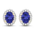 Gorgeous 14K Yellow Gold 1.24CT Oval Cut Tanzanite and White Diamond Earrings - Great Investment - (Vault_Q) (QE11321WD-14KY-SM-TAN)