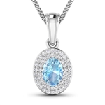 Gorgeous 14K White Gold 0.51CT Oval Cut Aquamarine and White Diamond Pendant w/ 18 Chain - Great Investment - (Vault_Q) (QP9063WD-14KW-SM-AQ)