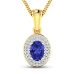 Gorgeous 14K Yellow Gold 0.62CT Oval Cut Tanzanite and White Diamond Pendant w/ 18 Chain - Great Investment - (Vault_Q) (QP9063WD-14KY-SM-TAN)