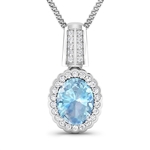 Gorgeous 14K White Gold 1.40CT Oval Cut Aquamarine and White Diamond Pendant w/ 18 Chain - Great Investment - (Vault_Q) (QP12195WD-14KW-SM-AQ)
