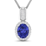 Gorgeous 14K White Gold 1.60CT Oval Cut Tanzanite and White Diamond Pendant w/ 18 Chain - Great Investment - (Vault_Q) (QP12195WD-14KW-SM-TAN)