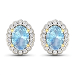 Gorgeous 14K Yellow Gold 1.02CT Oval Cut Aquamarine and White Diamond Earrings - Great Investment - (Vault_Q) (QE11321WD-14KY-SM-AQ)
