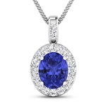 Gorgeous 14K White Gold 2.50CT Oval Cut Tanzanite and White Diamond Pendant w/ 18 Chain - Great Investment - (Vault_Q) (QP12197WD-14KW-SM-TAN)