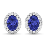 Gorgeous 14K White Gold 1.24CT Oval Cut Tanzanite and White Diamond Earrings - Great Investment - (Vault_Q) (QE11321WD-14KW-SM-TAN)
