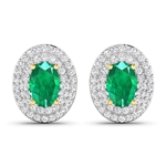 Gorgeous 14K Yellow Gold 0.76CT Oval Cut Zambian Emerald and White Diamond Earrings - Great Investment - (Vault_Q) (QE11319WD-14KY-SM-ZE)
