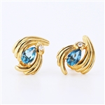 14K Yellow Gold 1.50CT Blue Topaz and Diamond Vintage Earrings - Great Investment or Gift -PNR-
