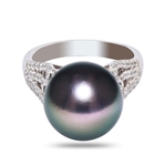 APP: 7.9k Gorgeous 13mm Tahitian Pearl and 0.66ctw Diamond Platinum Ring (Vault_R20_ 38813)