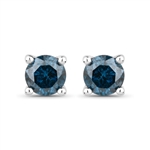 14K White Gold 0.56CT Round Cut Blue Diamond Earrings - Great Investment -PNR-