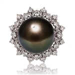 APP: 7.9k Gorgeous 13mm Tahitian Pearl and 0.66ctw Diamond Platinum Ring (Vault_R20_ 38049)