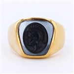10K Yellow Gold 14mm x 13mm Hematite Intaglio Ring - Great Investment or Gift -PNR-