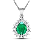 App: $17.7K 14K White Gold 2.85CT Pear Cut Zambian Emerald and White Diamond Pendant w/ 18 Chain - Condition - Brand New - (Vault_Q)