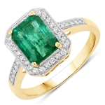 14KT Yellow Gold 2.30CT Zambian Emerald and White Diamond Ring - Retail Cost $10,520 (Vault_Q_QR30766ZEWD-14KY-7)