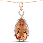 14KT Rose Gold 15.29CT Morganite and White Diamond Pendant - Retail Cost $8,570 (Vault_Q_QP13299MGWD-14KR)