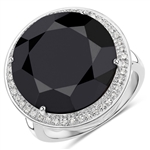 Very Rare 14K White Gold 14.76CT Round Cut Black Diamond and Diamond Ring Lovely Piece! -PNR-