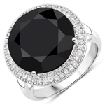 Very Rare 14K White Gold 11.77CT Round Cut Black Diamond and Diamond Ring Mesmerizing Piece! -PNR-