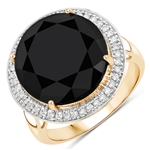 Very Rare 14K Yellow Gold 10.82CT Round Cut Black Diamond and Diamond Ring Radiant Piece! -PNR-