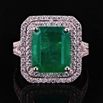 App: $22,710 6.48ct Emerald and 1.03ctw Diamond Platinum Ring (GIA CERTIFIED) (Vault_R31) 