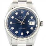  Rolex Mens Datejust 18K White Gold & Stainless Steel Blue Diamond Dial Watch (Vault_CC)
