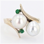 14K Yellow Gold 7.93mm Sea Pearl and Emerald Ring -PNR-